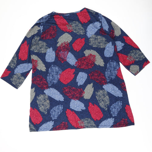 EWM Womens Blue Geometric Polyester Basic T-Shirt Size XL Round Neck