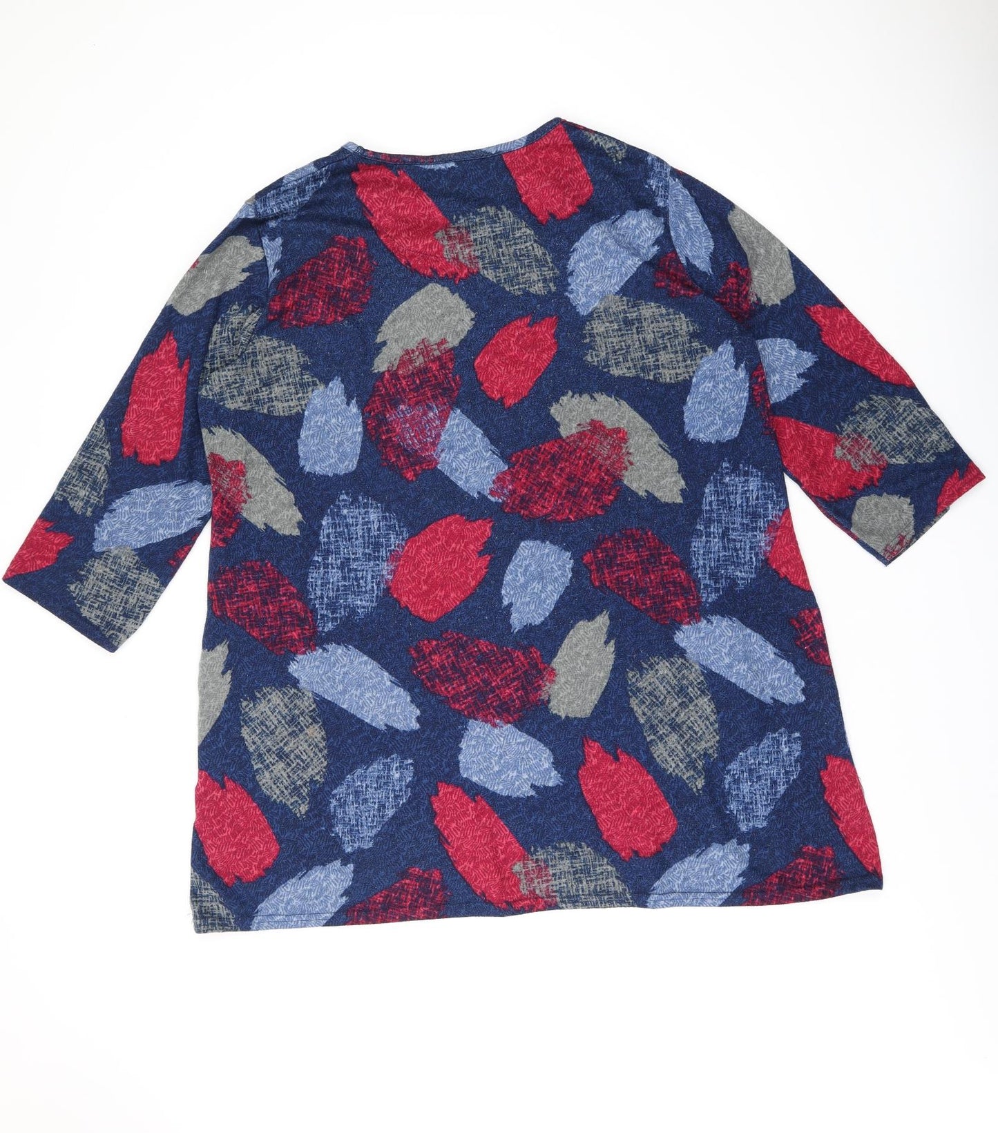 EWM Womens Blue Geometric Polyester Basic T-Shirt Size XL Round Neck