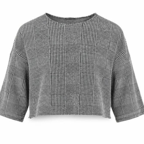 Zara Womens Grey Geometric Polyester Cropped T-Shirt Size L Round Neck