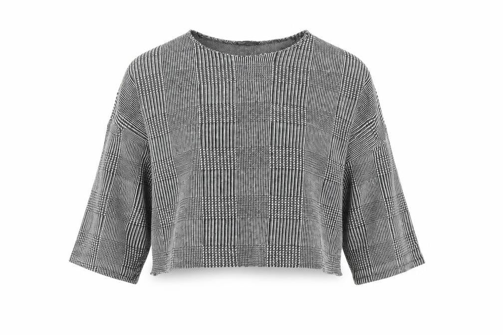 Zara Womens Grey Geometric Polyester Cropped T-Shirt Size L Round Neck