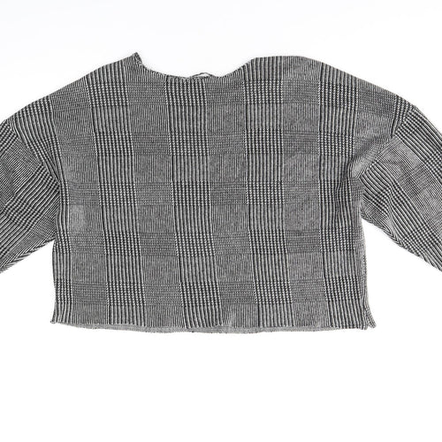 Zara Womens Grey Geometric Polyester Cropped T-Shirt Size L Round Neck