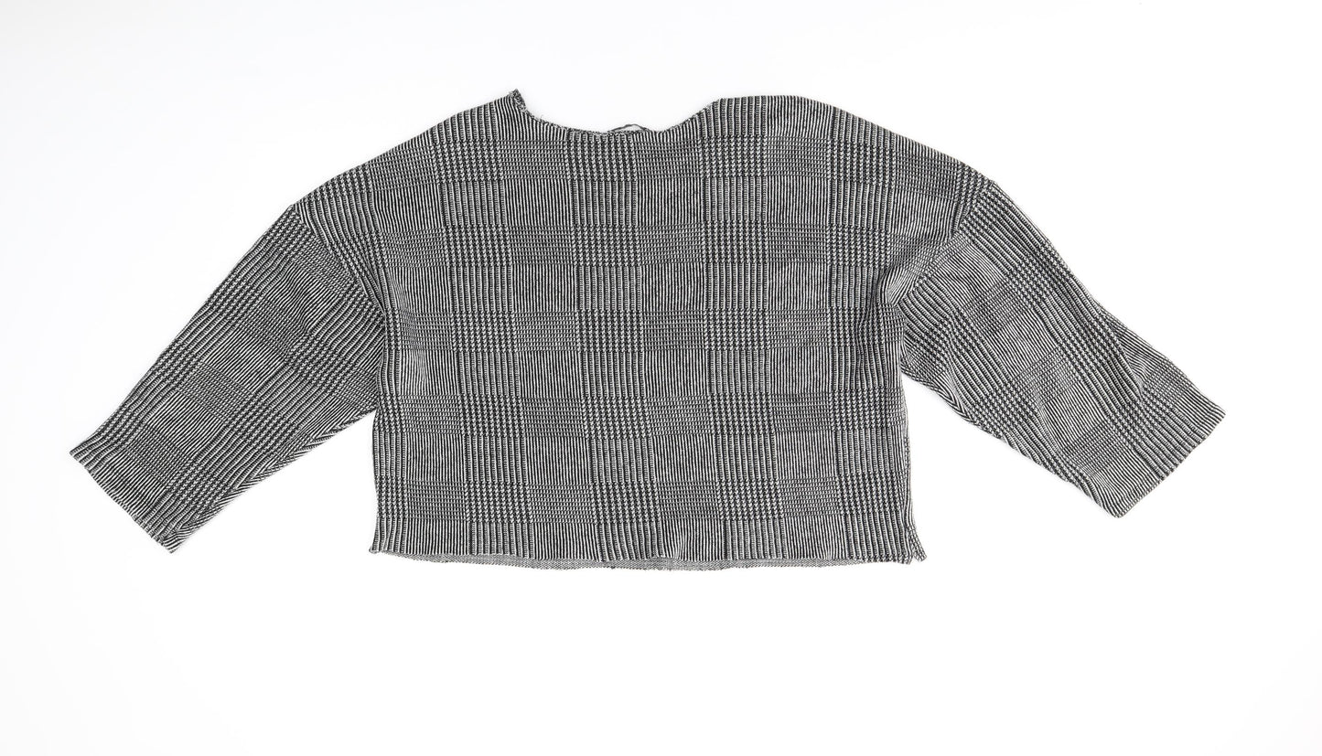 Zara Womens Grey Geometric Polyester Cropped T-Shirt Size L Round Neck
