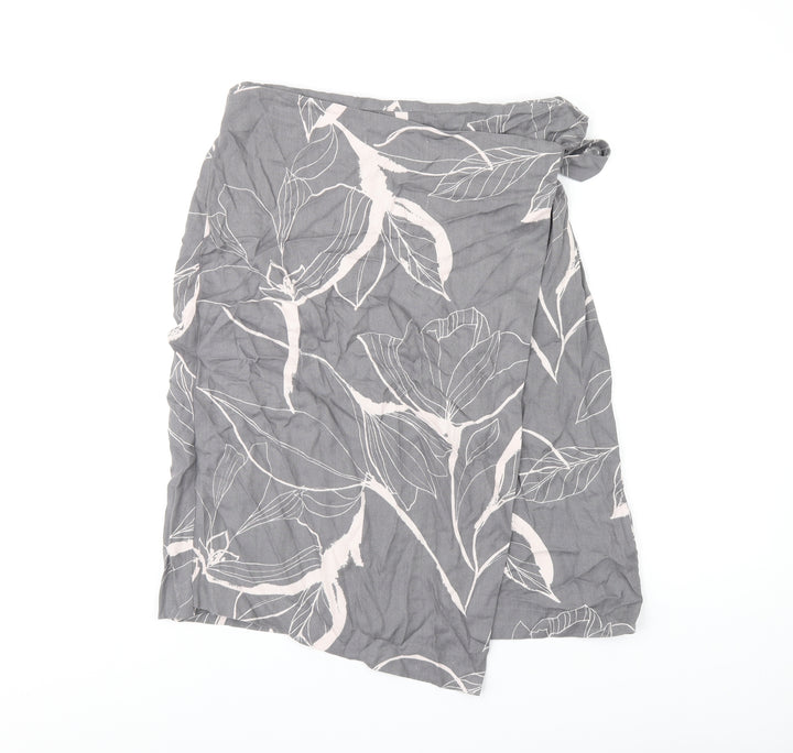 RJR.John Rocha Womens Grey Geometric Viscose Wrap Skirt Size 14 Zip