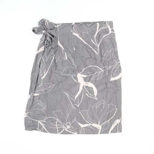 RJR.John Rocha Womens Grey Geometric Viscose Wrap Skirt Size 14 Zip