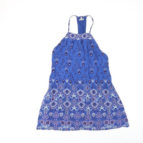 Ecote Womens Blue Floral Polyester Basic T-Shirt Size S Square Neck