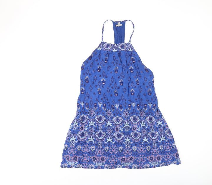 Ecote Womens Blue Floral Polyester Basic T-Shirt Size S Square Neck