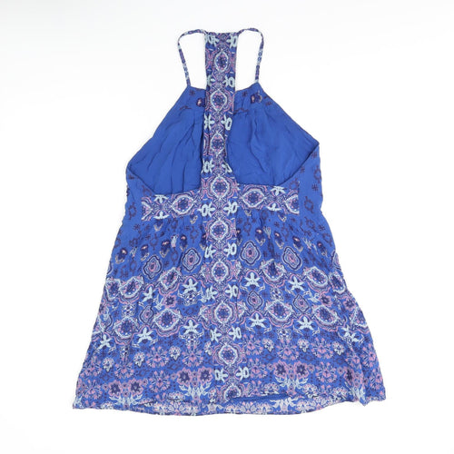 Ecote Womens Blue Floral Polyester Basic T-Shirt Size S Square Neck