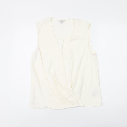 NEXT Womens White Polyester Basic T-Shirt Size 10 V-Neck