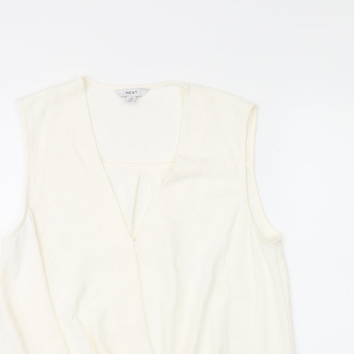 NEXT Womens White Polyester Basic T-Shirt Size 10 V-Neck