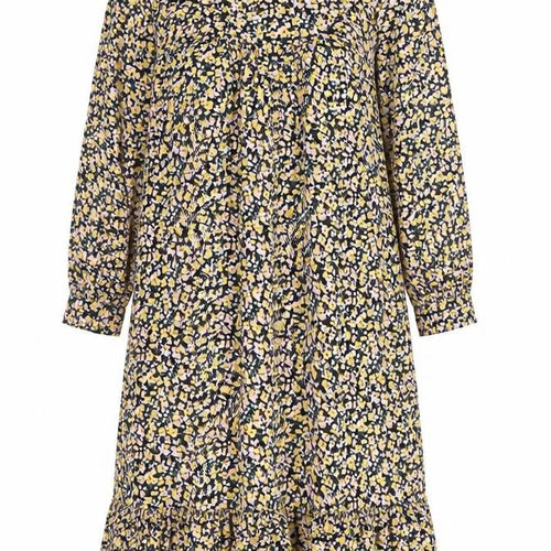 Dorothy Perkins Womens Black Floral Polyester Shift Size 14 Round Neck Button - Frill Detail