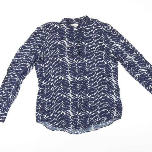 Hartford Womens Blue Geometric Viscose Basic Button-Up Size 8 Round Neck
