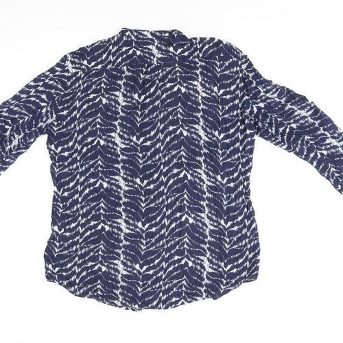 Hartford Womens Blue Geometric Viscose Basic Button-Up Size 8 Round Neck