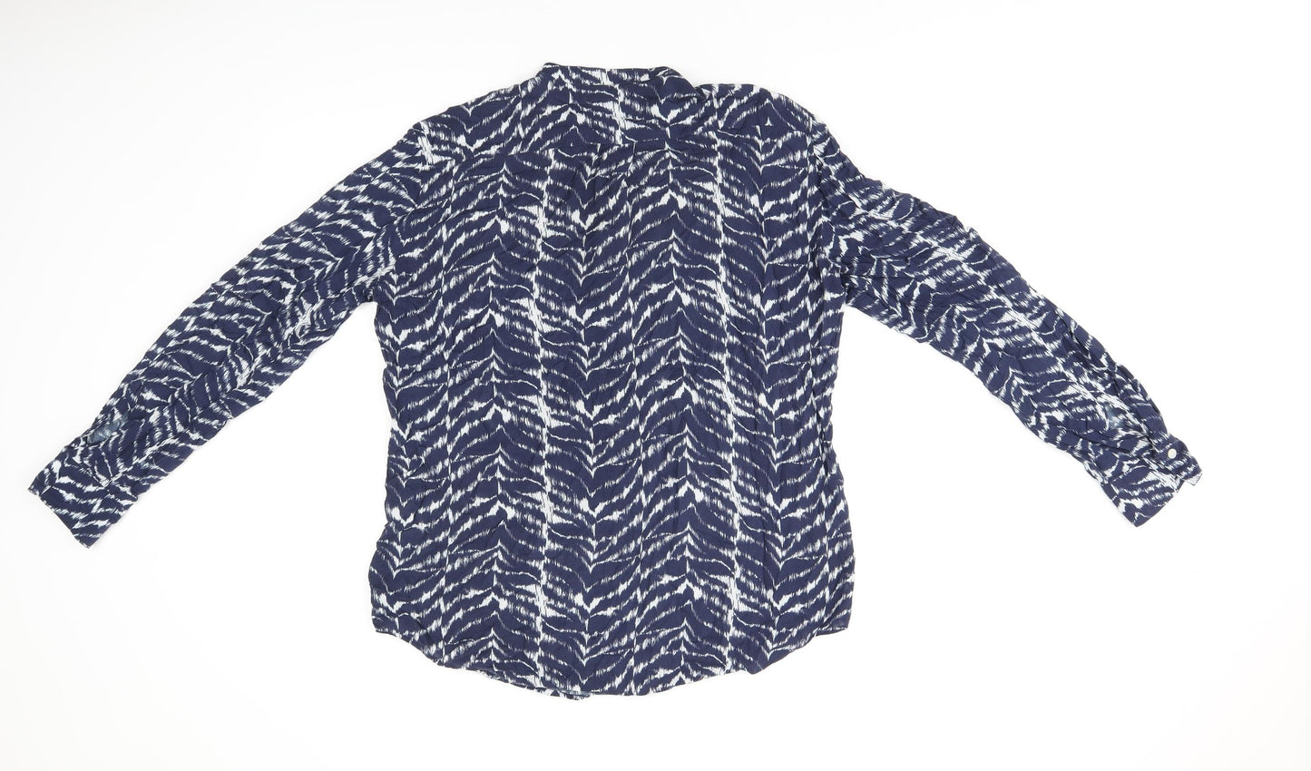 Hartford Womens Blue Geometric Viscose Basic Button-Up Size 8 Round Neck