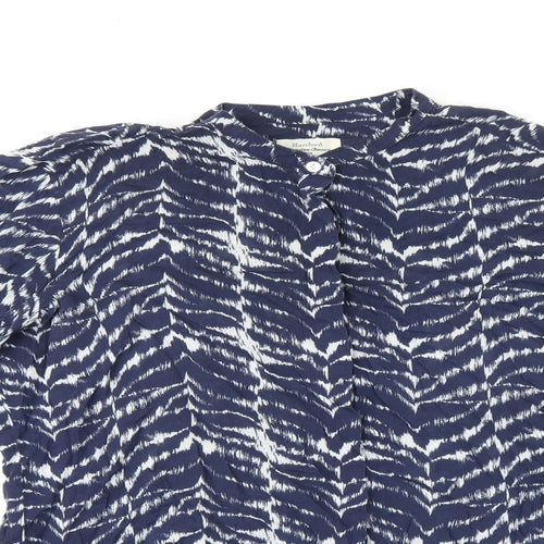 Hartford Womens Blue Geometric Viscose Basic Button-Up Size 8 Round Neck