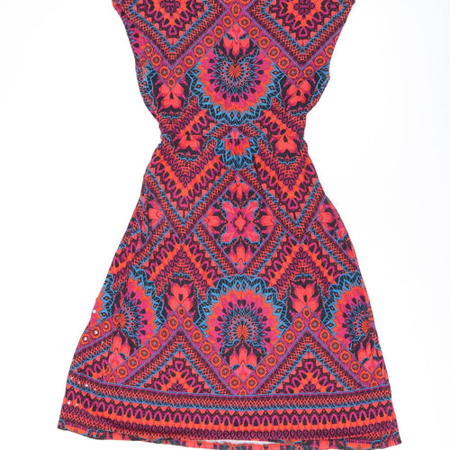 Monsoon Womens Pink Geometric Viscose A-Line Size 10 V-Neck Pullover