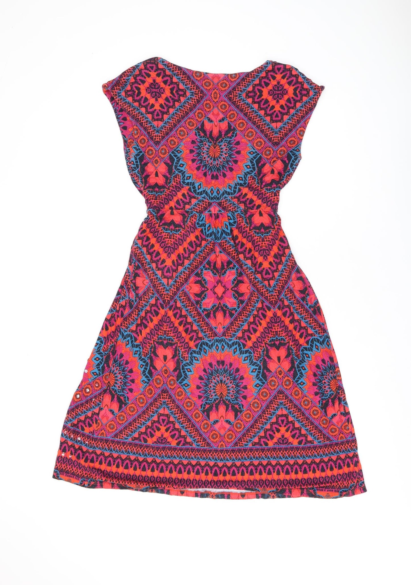 Monsoon Womens Pink Geometric Viscose A-Line Size 10 V-Neck Pullover