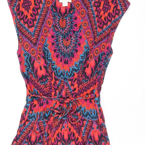 Monsoon Womens Pink Geometric Viscose A-Line Size 10 V-Neck Pullover