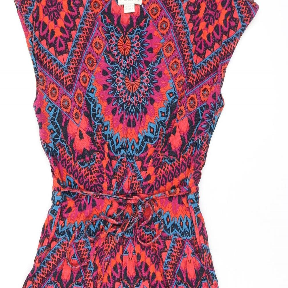 Monsoon Womens Pink Geometric Viscose A-Line Size 10 V-Neck Pullover