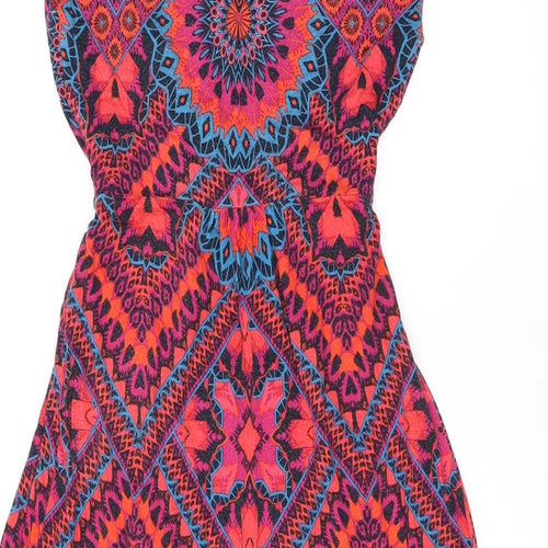 Monsoon Womens Pink Geometric Viscose A-Line Size 10 V-Neck Pullover