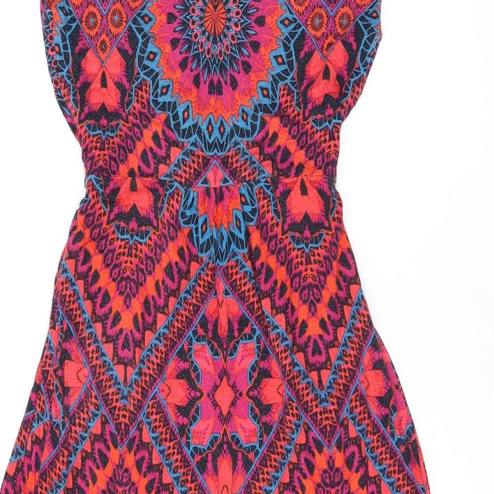 Monsoon Womens Pink Geometric Viscose A-Line Size 10 V-Neck Pullover