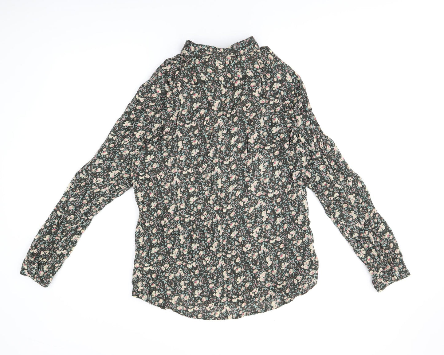 Denim Co Womens Green Floral Cotton Basic Button-Up Size 18 Collared