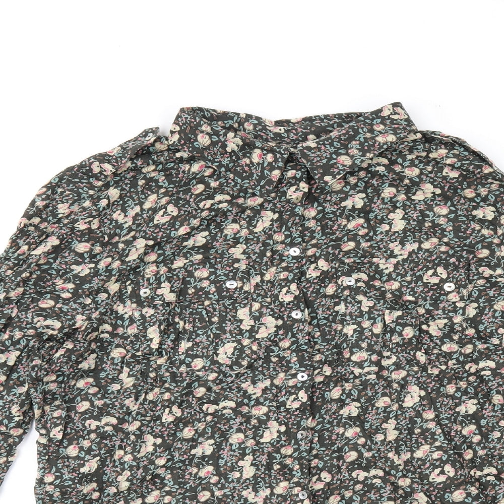 Denim Co Womens Green Floral Cotton Basic Button-Up Size 18 Collared