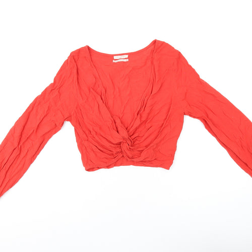 Urban Outfitters Womens Red Linen Basic T-Shirt Size M V-Neck