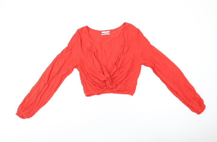 Urban Outfitters Womens Red Linen Basic T-Shirt Size M V-Neck