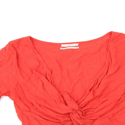 Urban Outfitters Womens Red Linen Basic T-Shirt Size M V-Neck