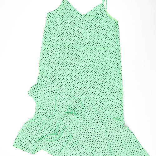 Elli White Womens Green Polka Dot Polyester Shift Size L V-Neck Zip