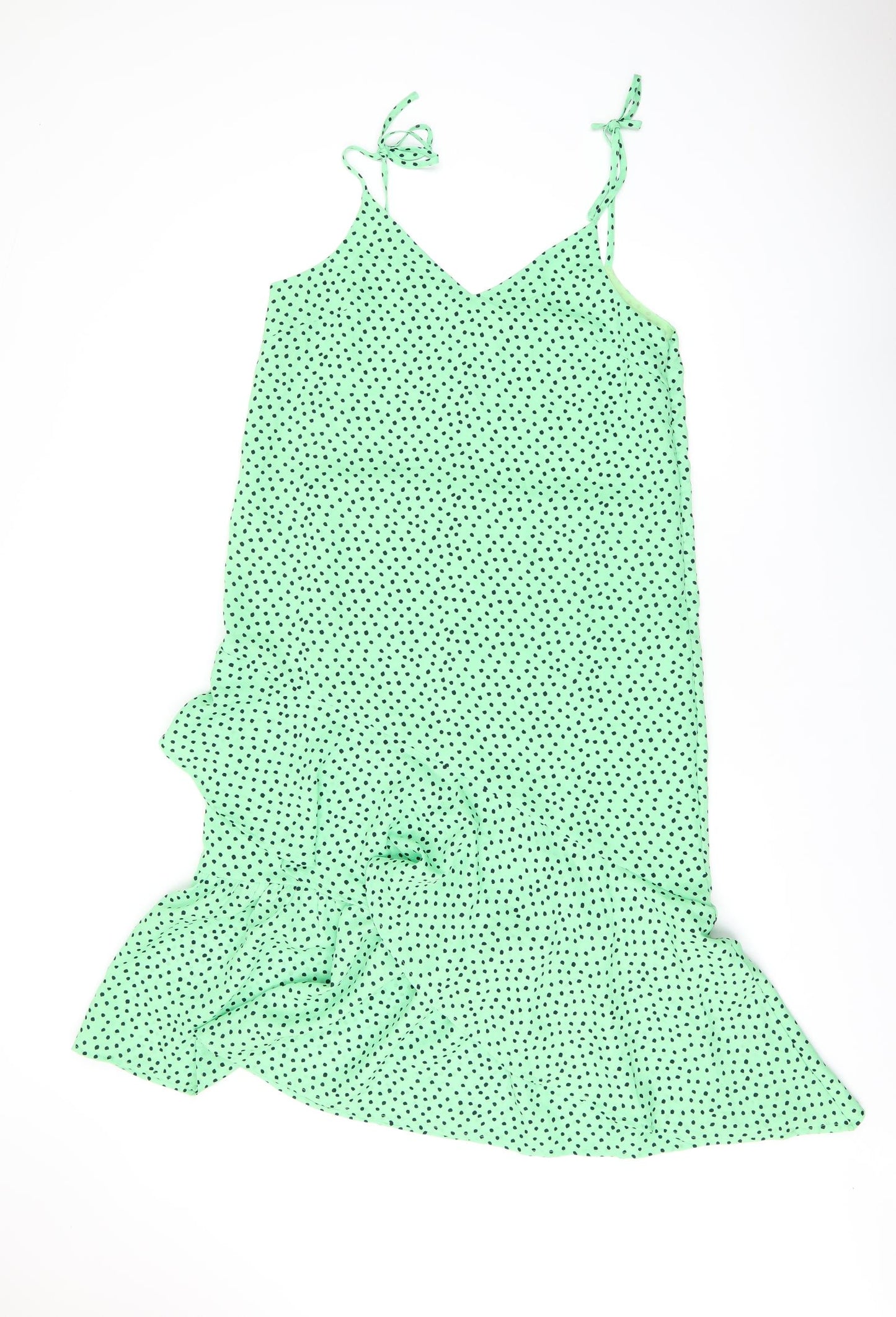 Elli White Womens Green Polka Dot Polyester Shift Size L V-Neck Zip