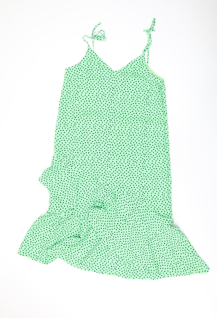 Elli White Womens Green Polka Dot Polyester Shift Size L V-Neck Zip