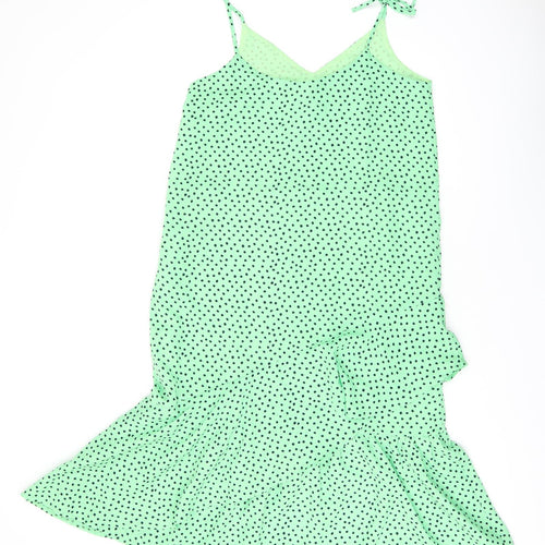 Elli White Womens Green Polka Dot Polyester Shift Size L V-Neck Zip