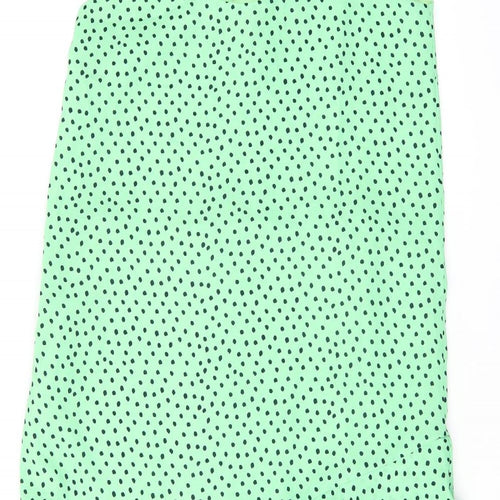 Elli White Womens Green Polka Dot Polyester Shift Size L V-Neck Zip