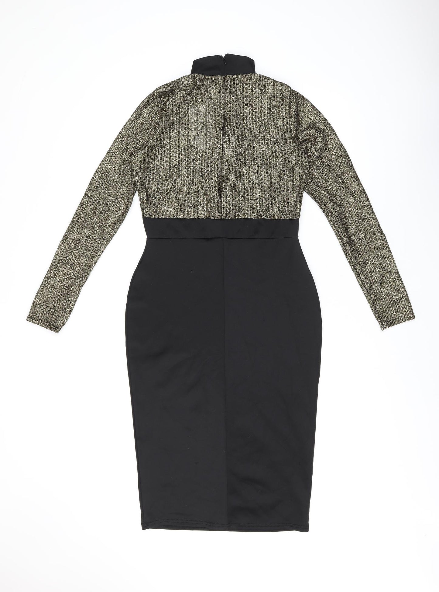 MissLook Womens Black Polyester Bodycon Size 12 High Neck Zip