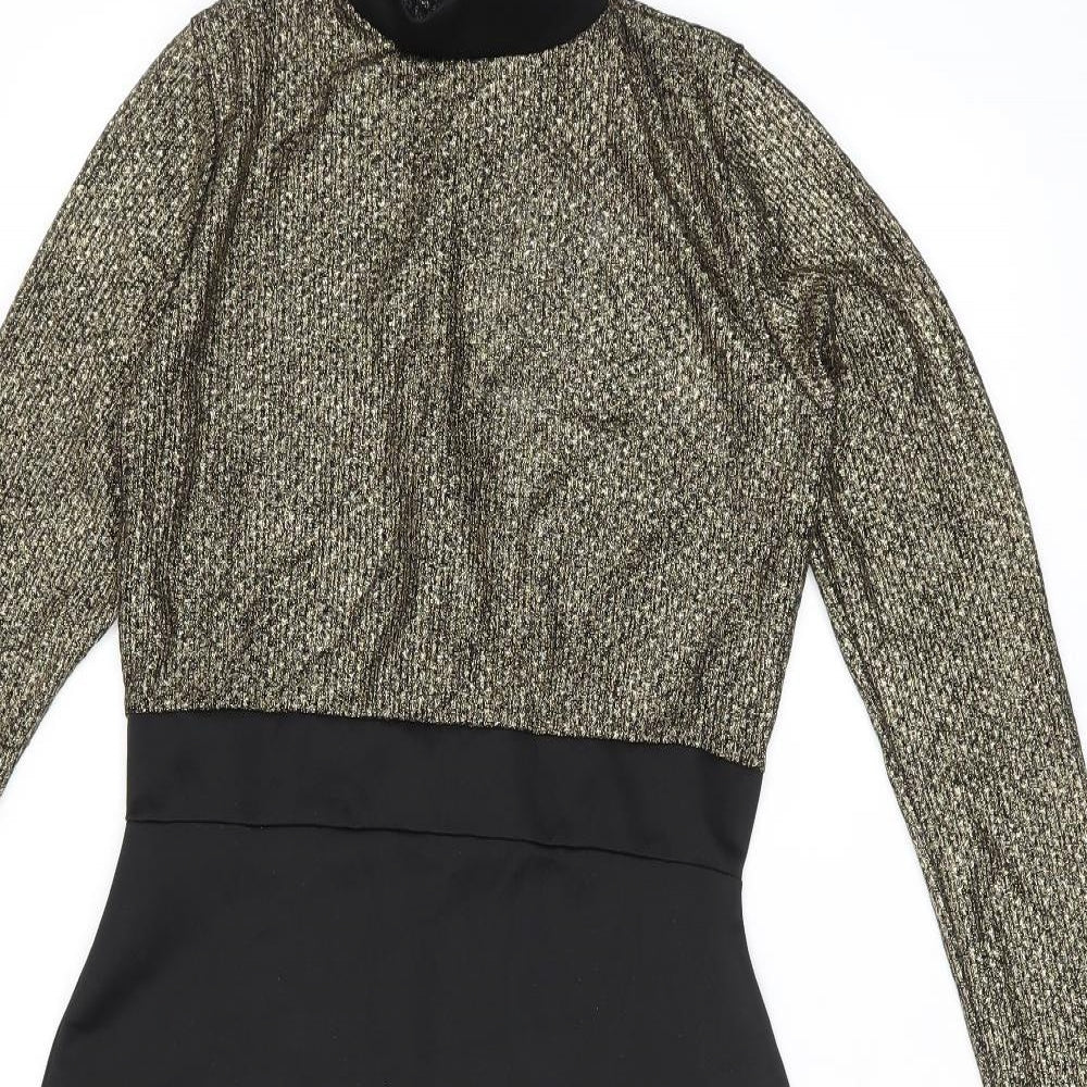 MissLook Womens Black Polyester Bodycon Size 12 High Neck Zip