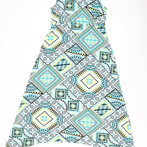 Roman Womens Blue Geometric Viscose A-Line Size 12 Scoop Neck Pullover