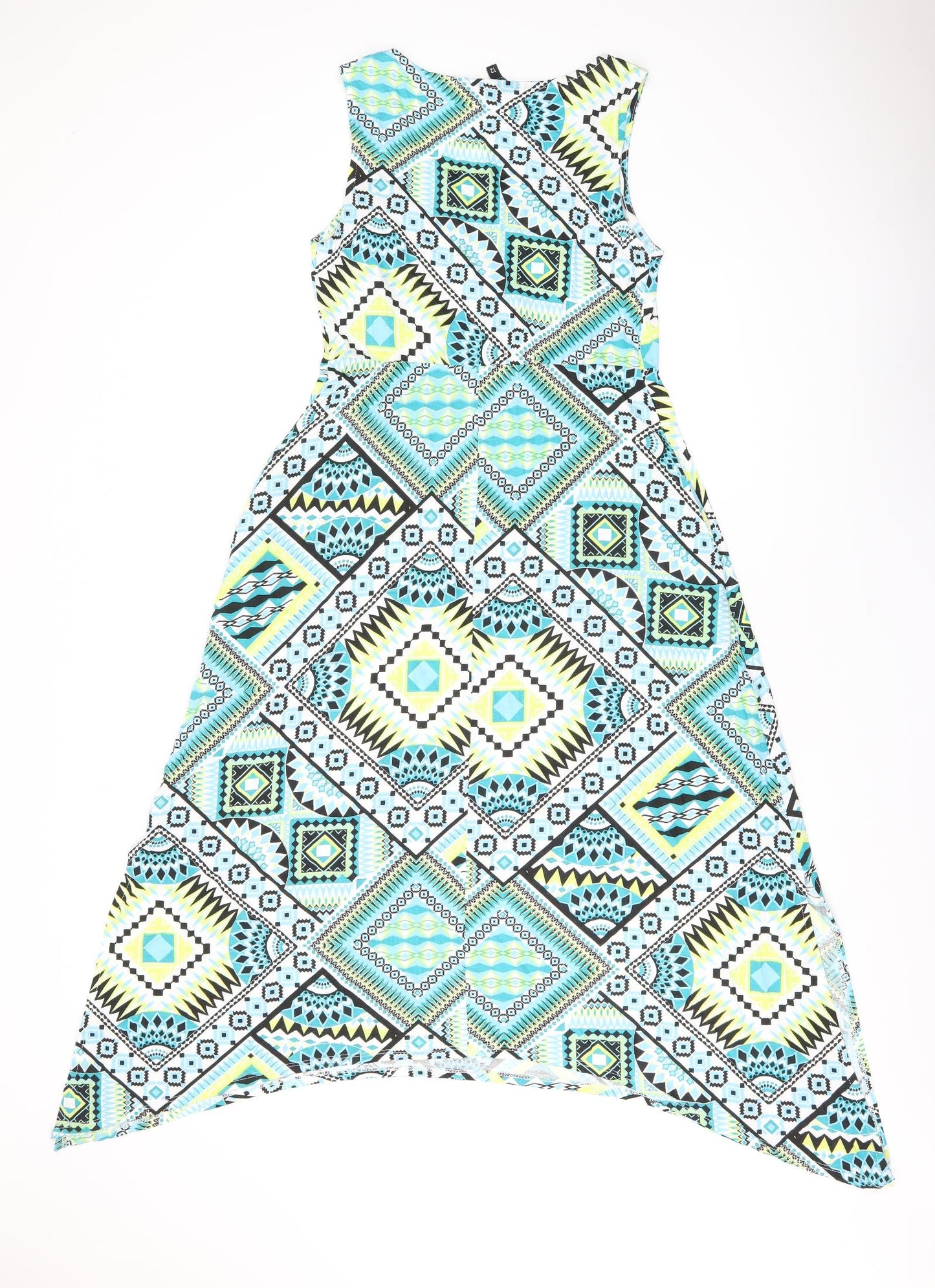 Roman Womens Blue Geometric Viscose A-Line Size 12 Scoop Neck Pullover