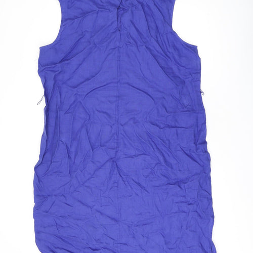 Jaeger Womens Blue Linen Shift Size 18 Boat Neck Zip