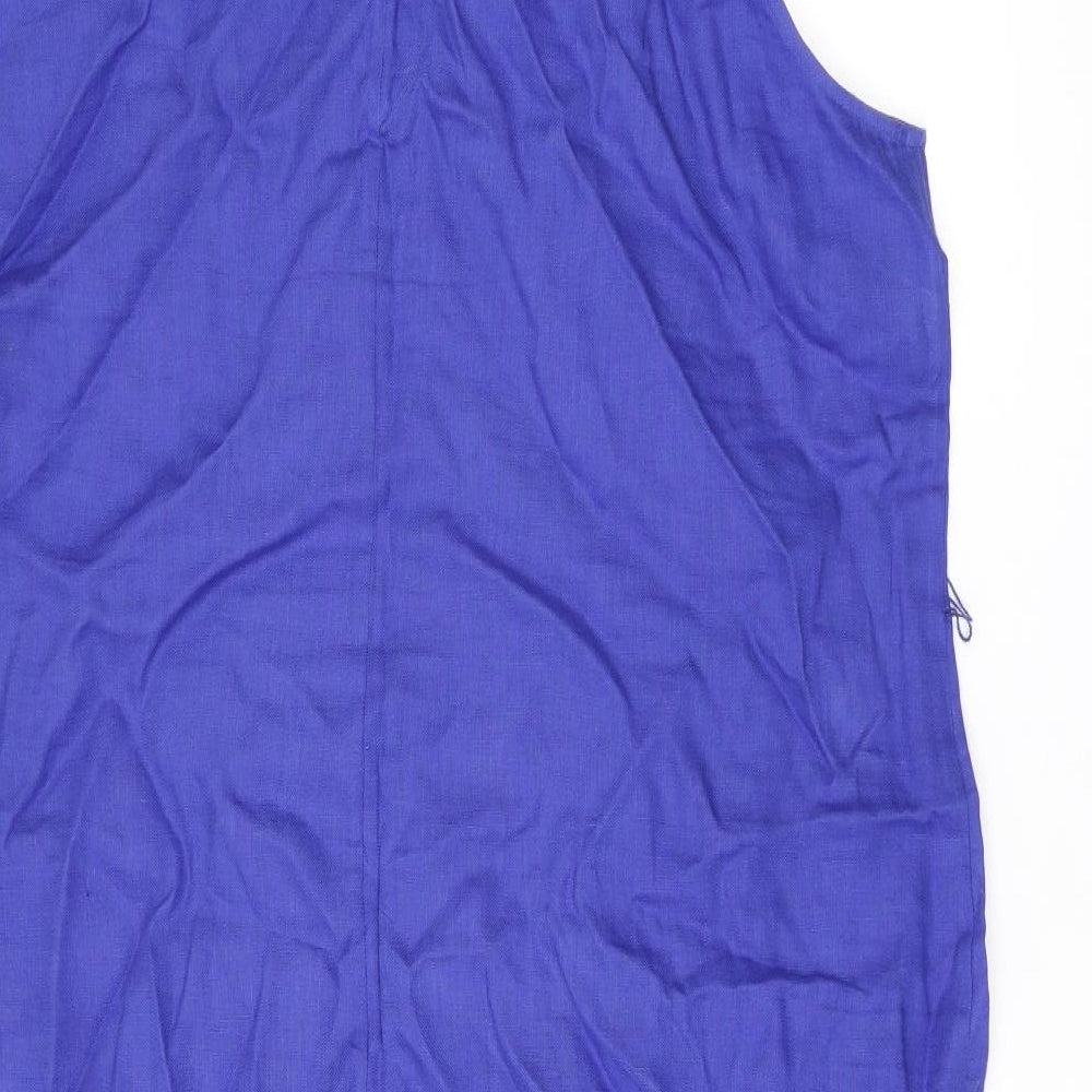 Jaeger Womens Blue Linen Shift Size 18 Boat Neck Zip