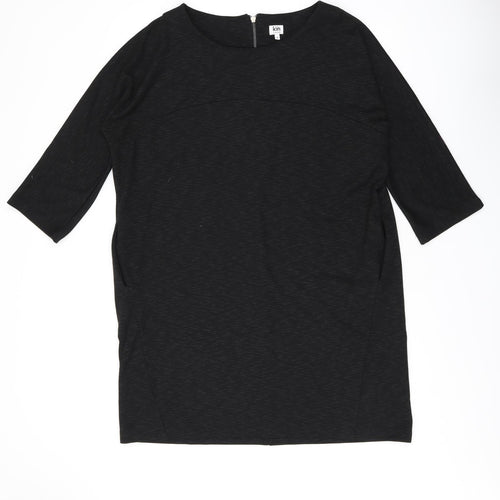 John Lewis Womens Black Polyester Shift Size 18 Round Neck Zip