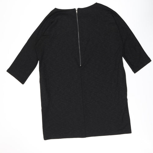 John Lewis Womens Black Polyester Shift Size 18 Round Neck Zip