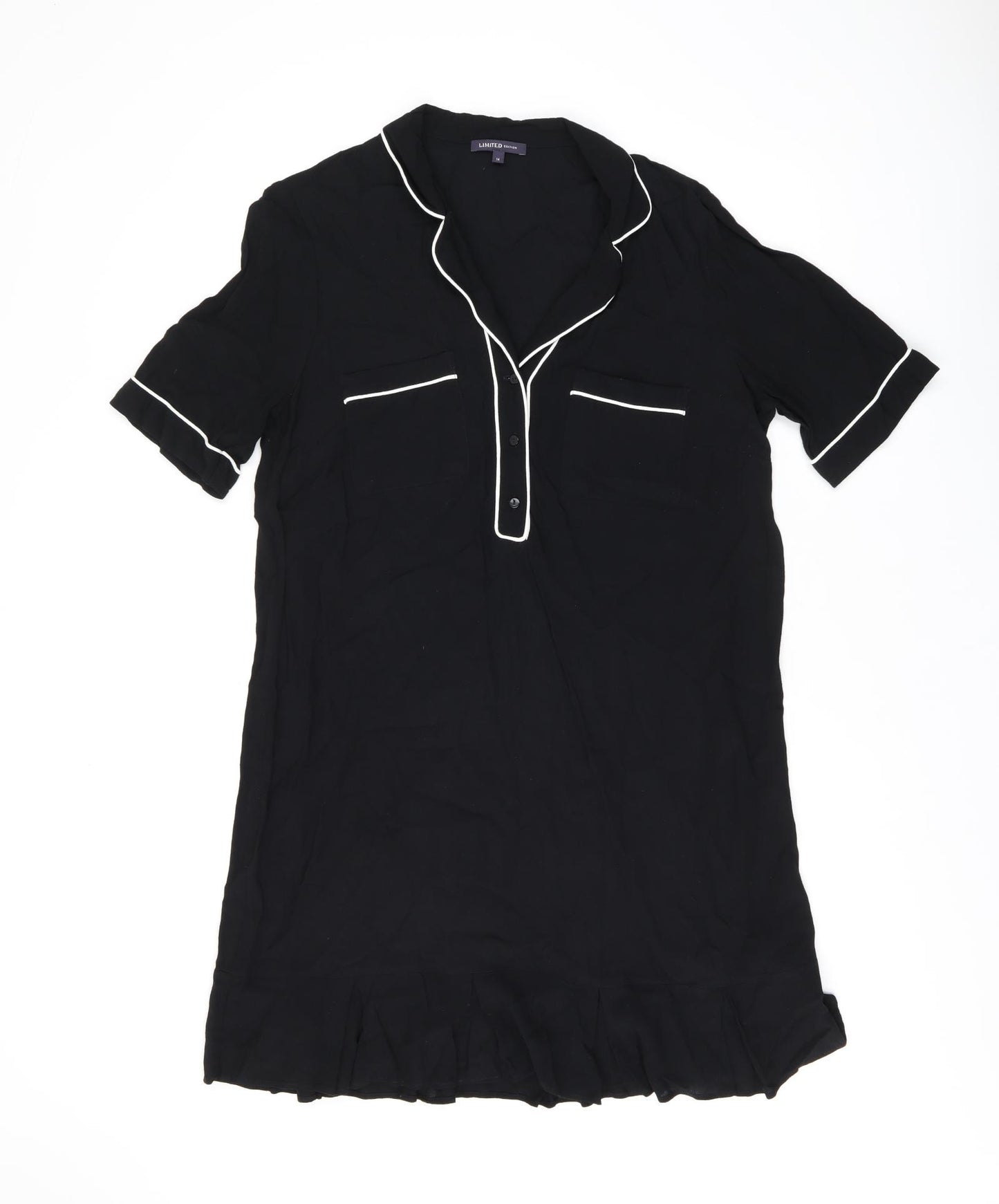 Marks and Spencer Womens Black Viscose Shift Size 14 V-Neck Button