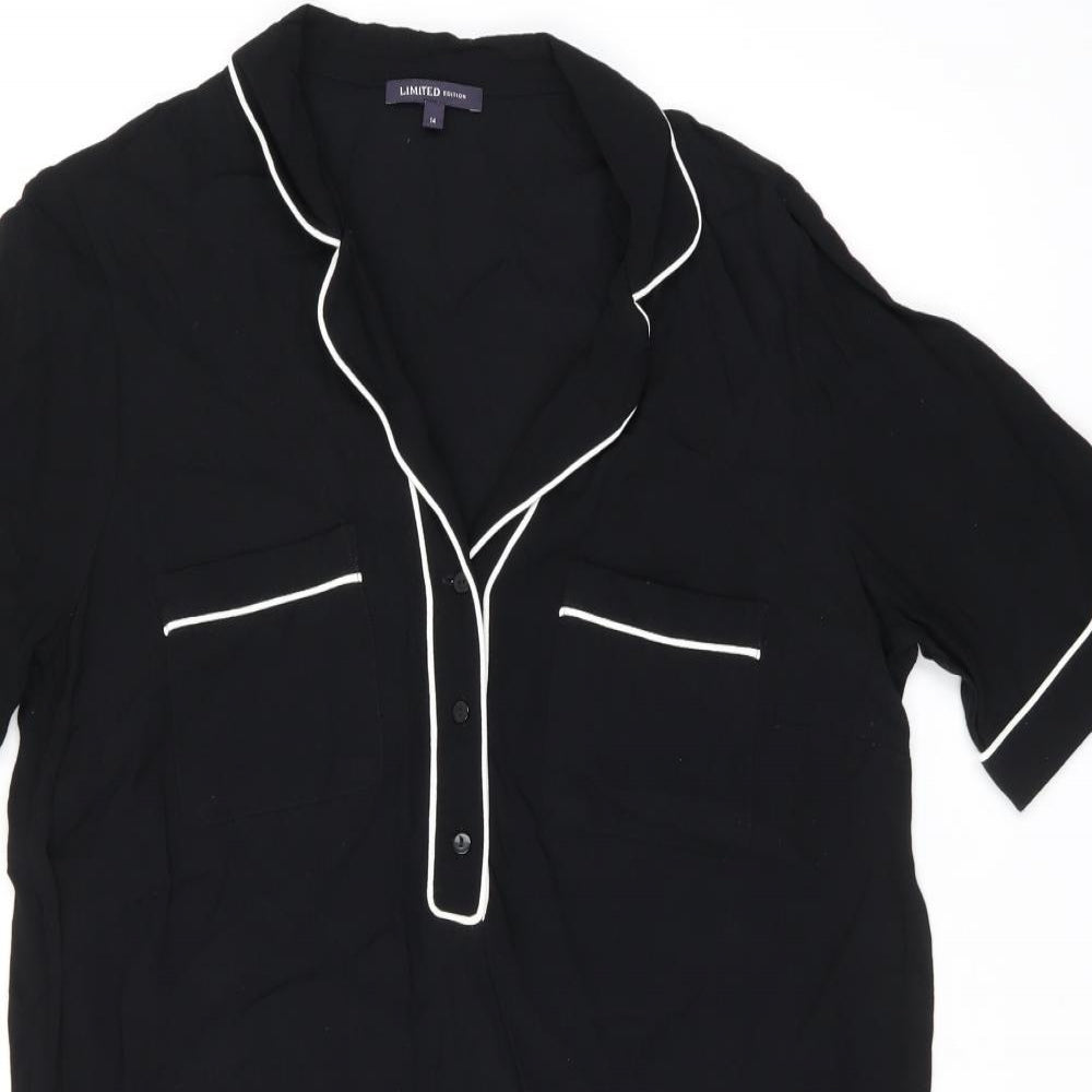 Marks and Spencer Womens Black Viscose Shift Size 14 V-Neck Button