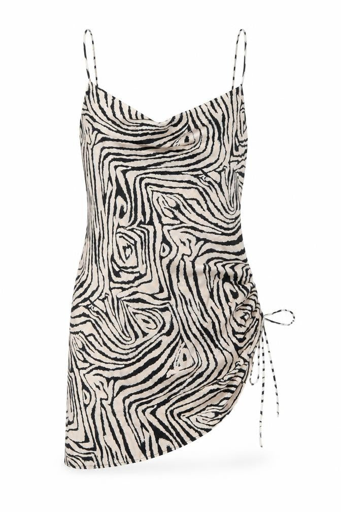 Front view of Topshop women’s beige animal print polyester mini, size UK 12, cowl neck pullover