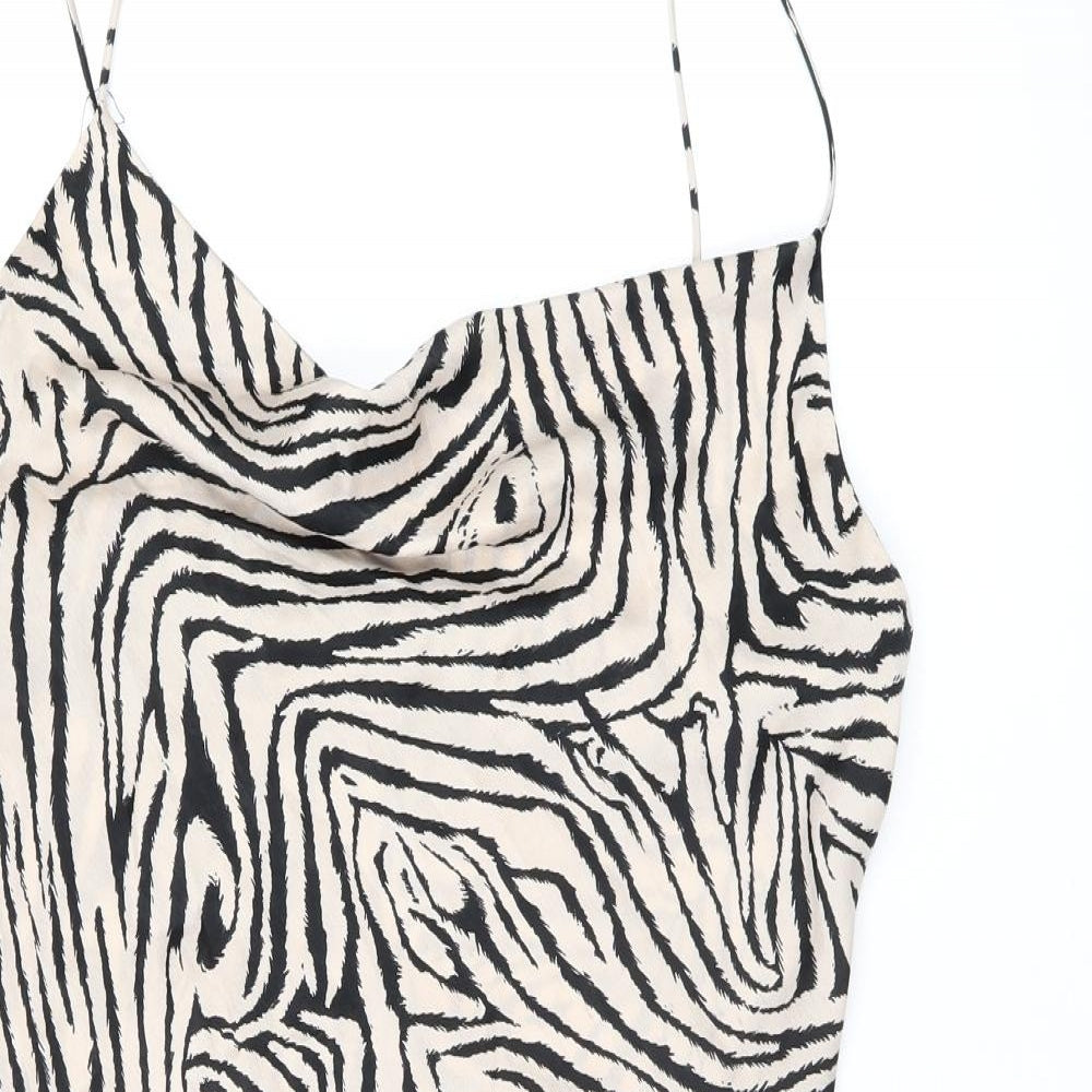 Topshop Womens Beige Animal Print Polyester Mini Size 12 Cowl Neck Pullover