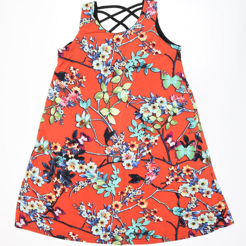 Nicole Collection Womens Red Floral Polyester Shift Size M Round Neck Pullover