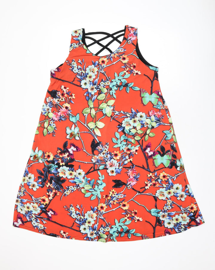 Nicole Collection Womens Red Floral Polyester Shift Size M Round Neck Pullover
