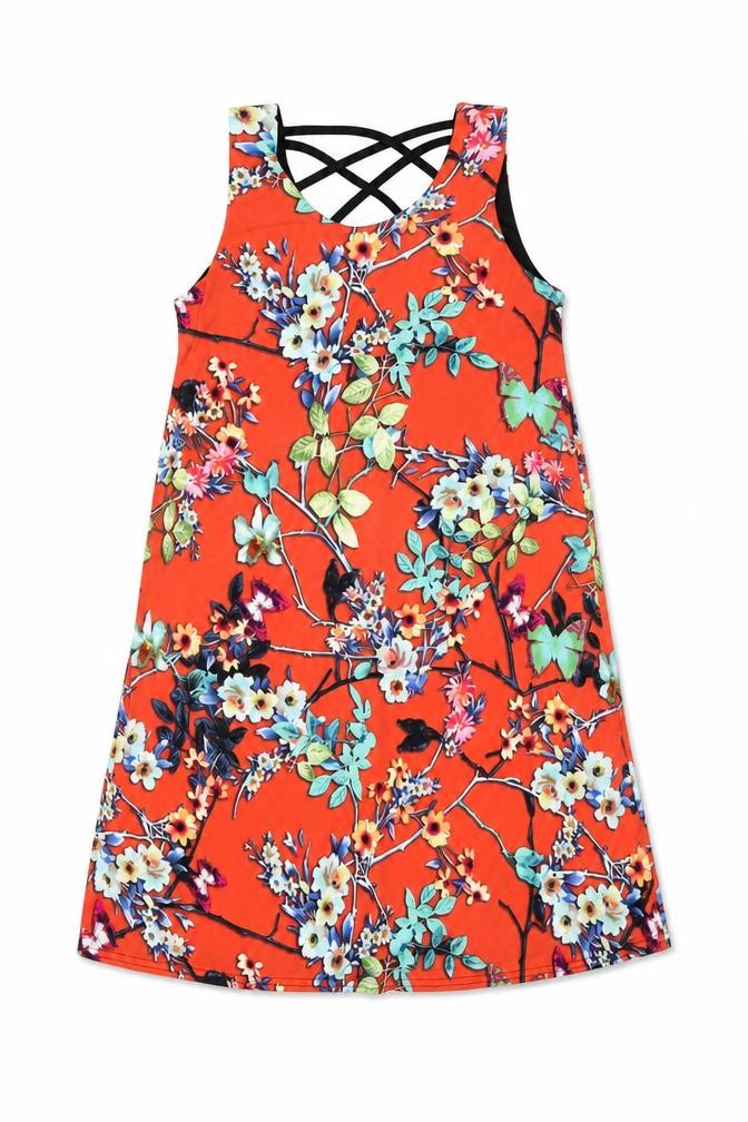 Front view of Nicole Collection women’s red floral polyester shift, size M, round neck pullover