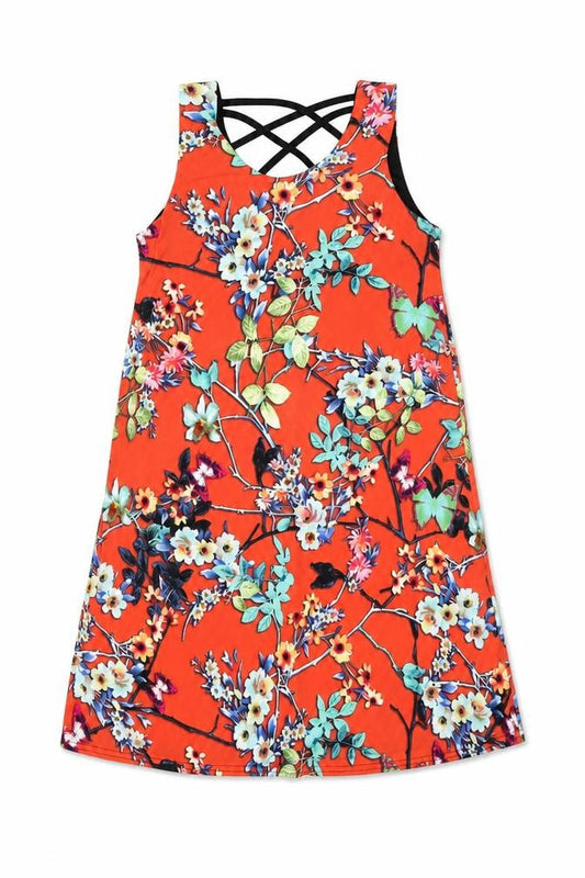 Front view of Nicole Collection women’s red floral polyester shift, size M, round neck pullover